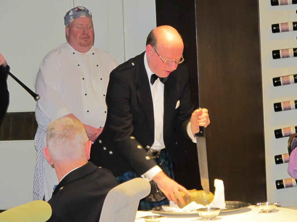 Ian Garden Addressing the Haggis at ROSL Burns Supper 2016 Ian participating in a Burns Supper
